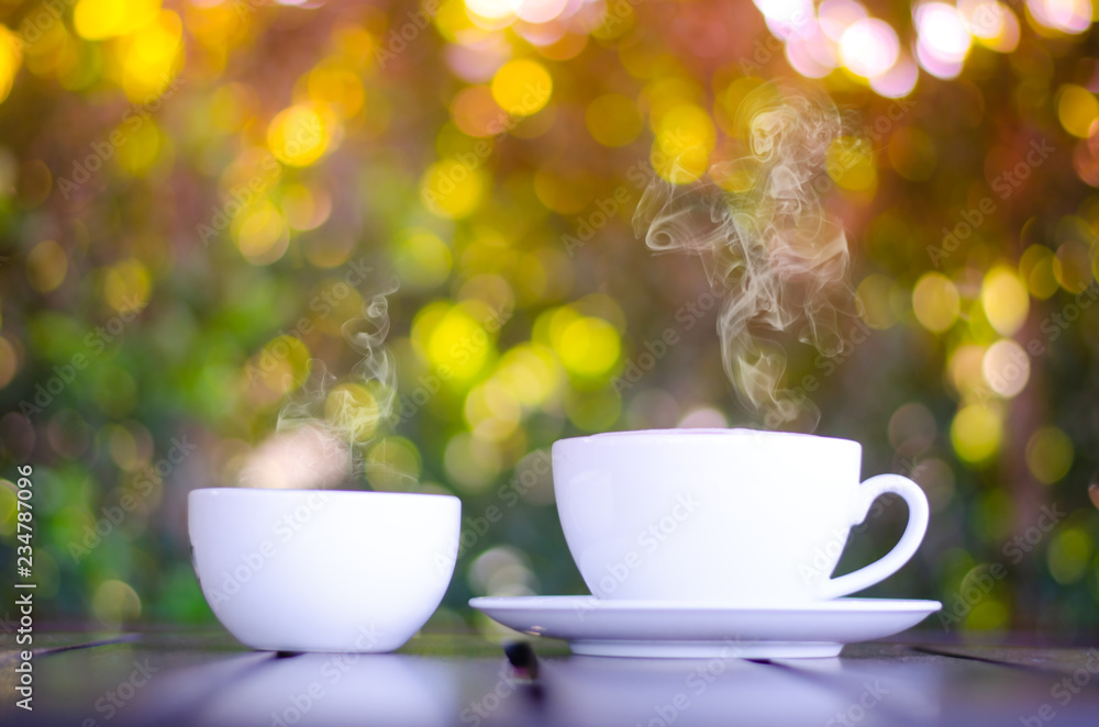 Fototapeta premium Cup of coffee on table in cafe ,Morning time ,morning light.