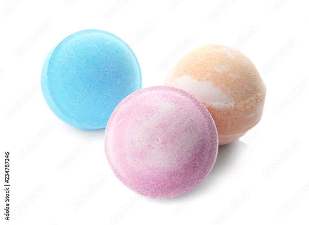 Bath bombs on white background. Spa products Bath bombs on white background. Spa products