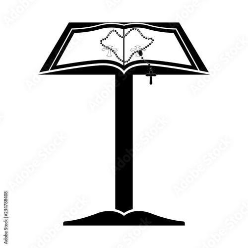 Isolated lectern with open bible and rosary. Vector illustratin design
