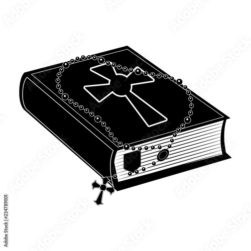 Isolated holy bible silhouette with rosary beads. Vector illustration design