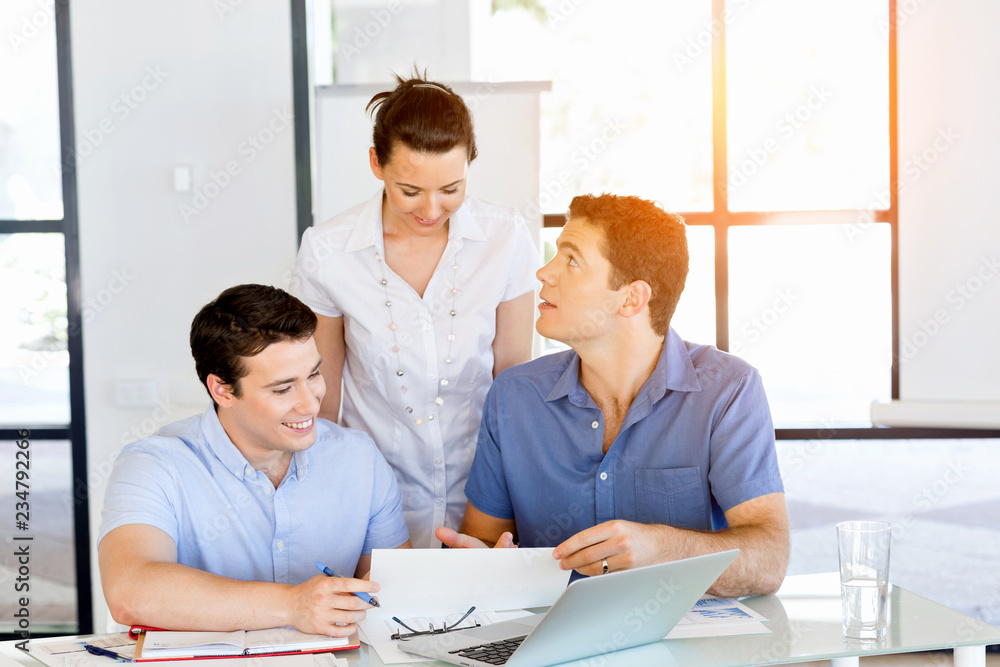 Fototapeta premium Group of happy young business people in a meeting