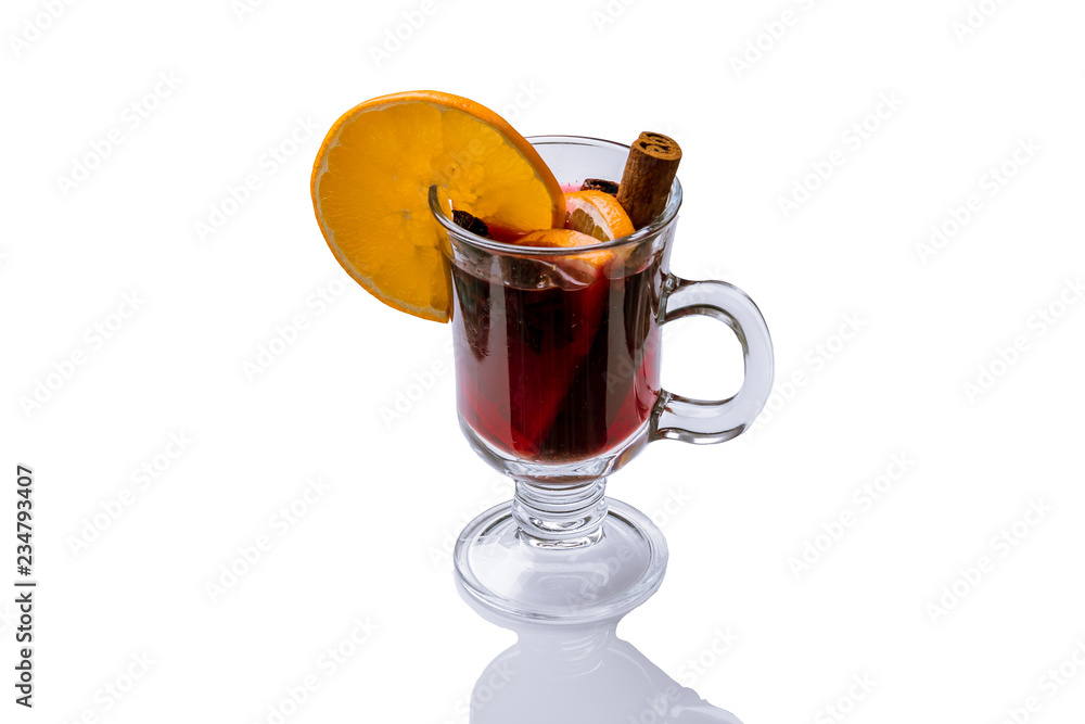 Mulled wine on white background with reflection Mulled wine on white background with reflection