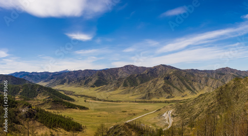 Panoramic view of the valley and mountains from the Chike Taman Pass, Altai, Russia