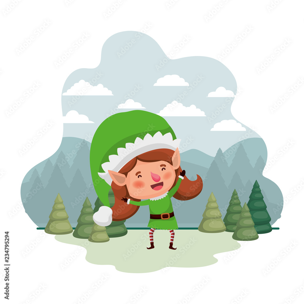 Fototapeta premium elf woman moving with christmas trees avatar character