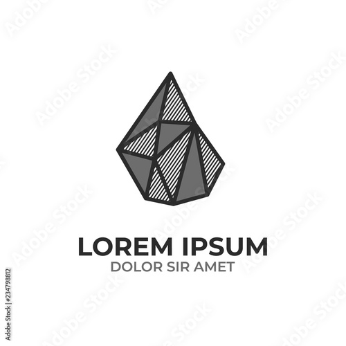 Rock stone logo icon outline line black hatching shading style