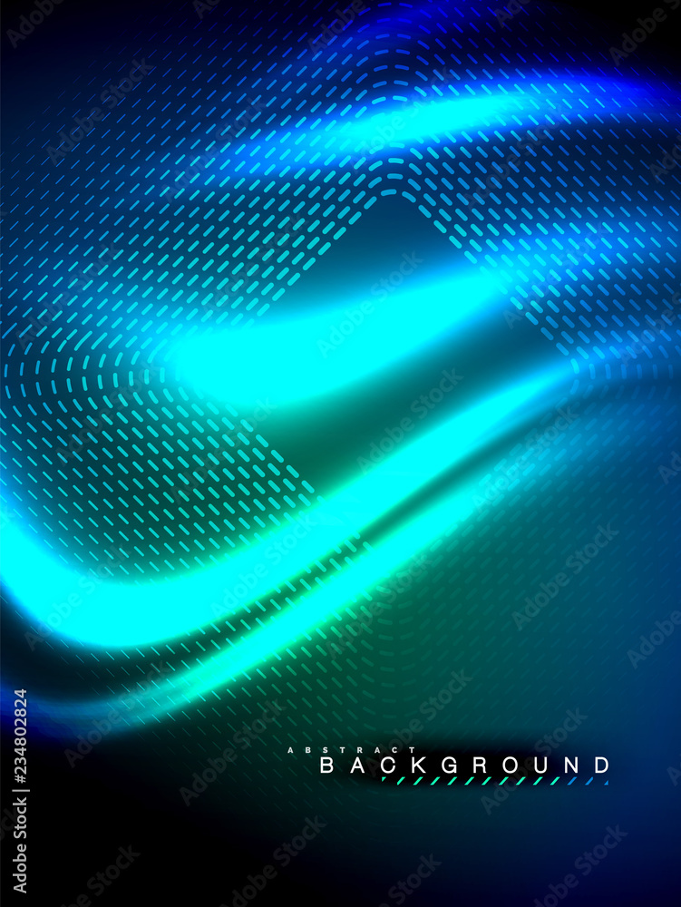 Neon glowing wave, magic energy and light motion background. Vector illustration Neon glowing wave, magic energy and light motion background. Vector illustration