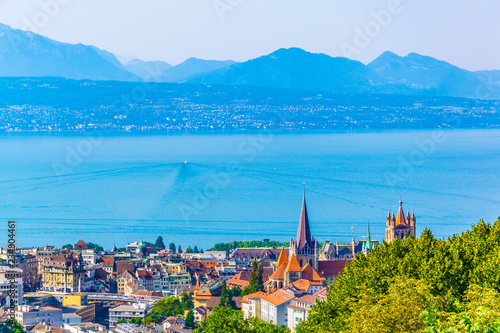 Aerial view of swiss city Lausanne, Switzerland