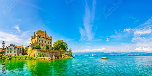 Lakeside view of Castle in French city Yvoire
