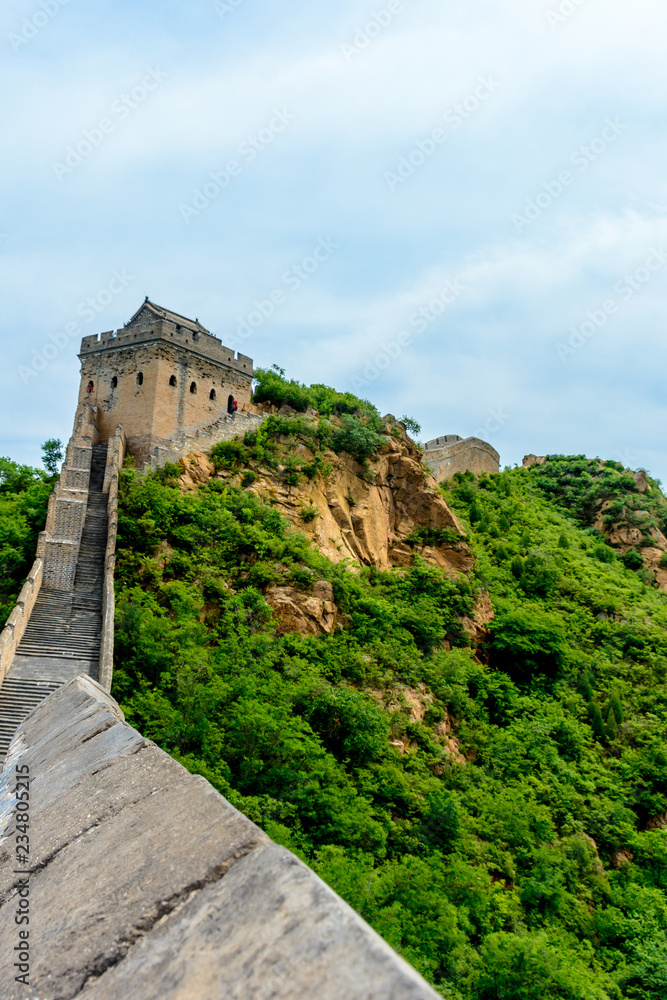 A View of a Guard House on the Top of The Great Wall of China as it Bends its way through the Jinshanling Mountains