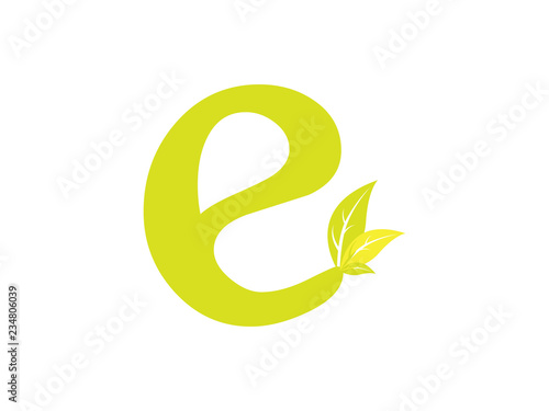 Initial Letter E nature with leaf green color Design Logo Graphic Branding Letter Element.