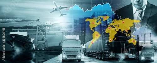 Fotografering World map with logistic network distribution, Logistic and transport concept in