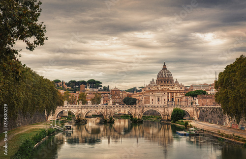 View at Tiber and St. Peter's cathedral in Rome, Italy © belyay