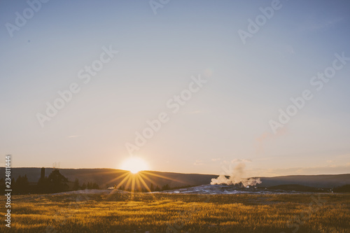 sunset oldfaithful photo