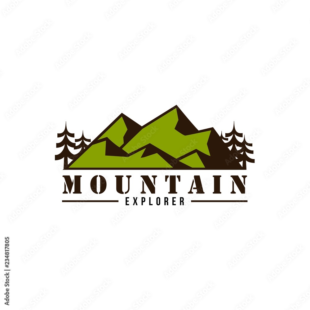 Mountain Explorer Adventure Logo, Icon, Sign Badge Vector Template Design