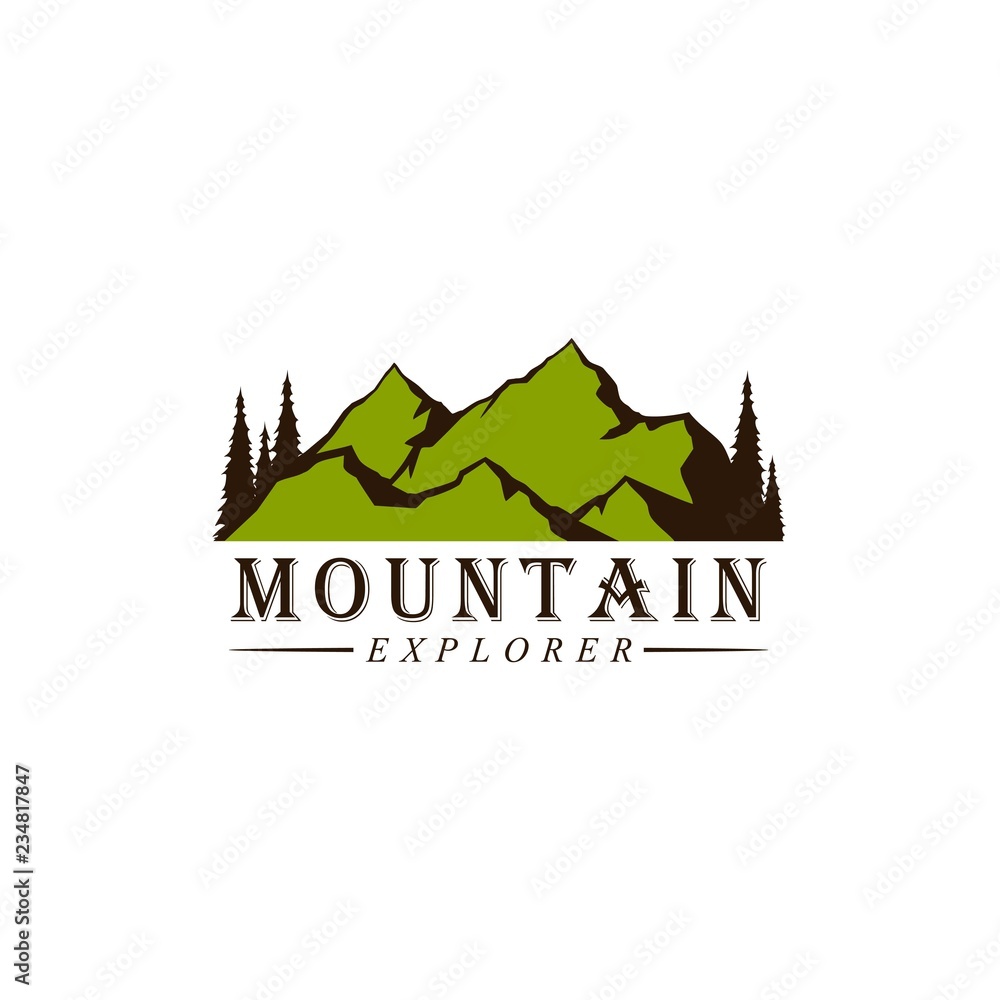 Mountain Explorer Adventure Logo, Icon, Sign Badge Vector Template Design