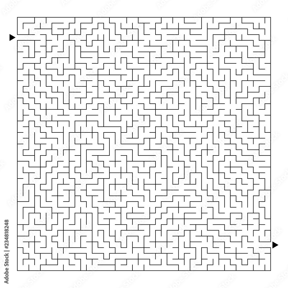 Difficult square maze. Game for kids. Puzzle for children and adult. One entrance, one exit. Labyrinth conundrum. Flat vector illustration isolated on white background. Difficult square maze. Game for kids. Puzzle for children and adult. One entrance, one exit. Labyrinth conundrum. Flat vector illustration isolated on white background.