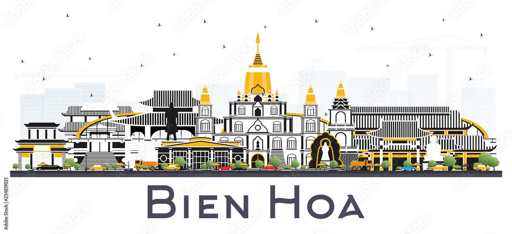 Naklejka premium Bien Hoa Vietnam City Skyline with Gray Buildings Isolated on White.