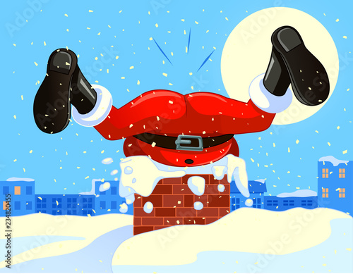 Funny Santa Claus  Stuck in the Chimney Cartoon