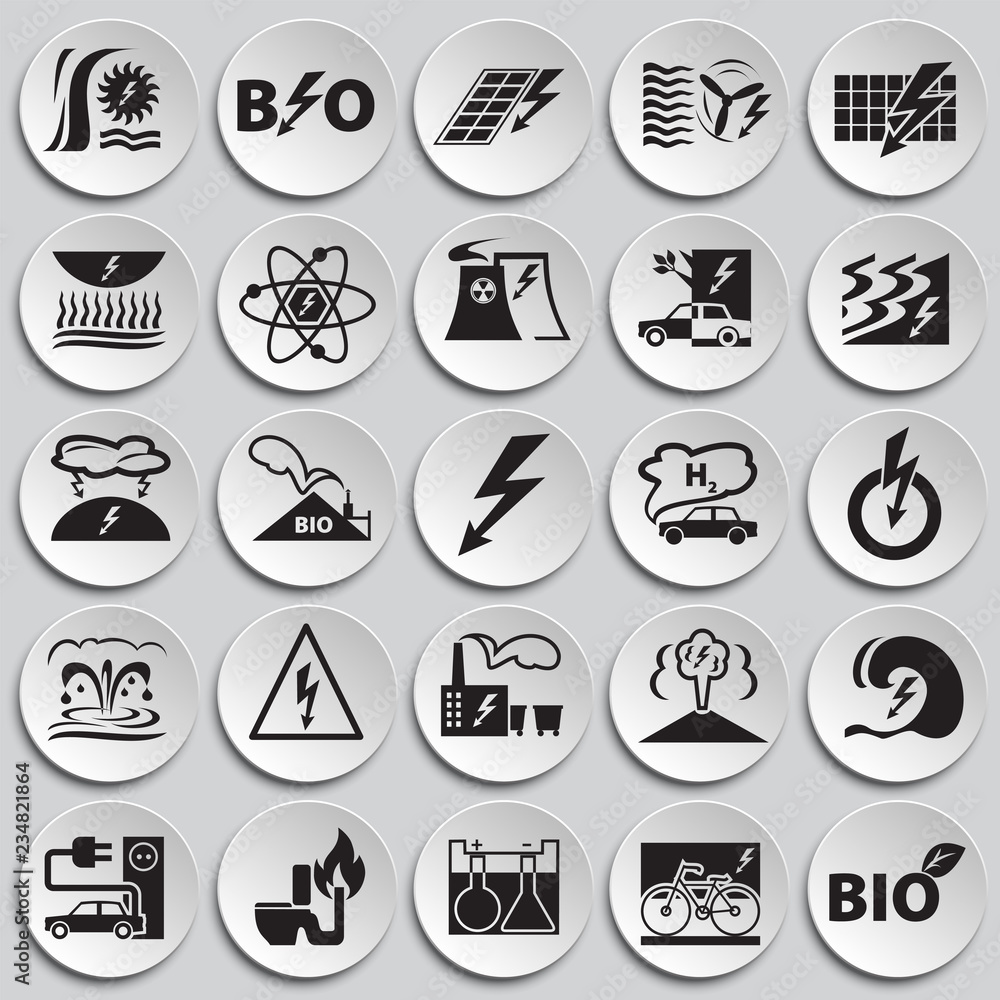 Alternative energy set on plates background icons