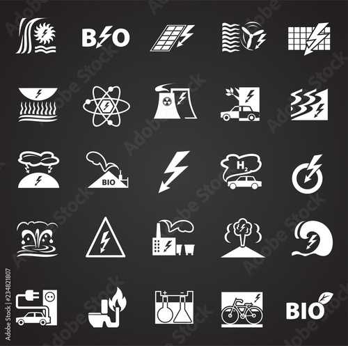 Alternative energy set on black background icons