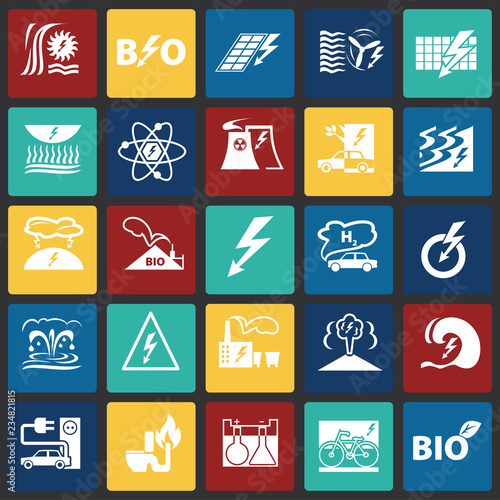 Alternative energy set on color squares background icons