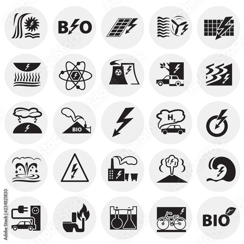 Alternative energy set on circles background icons