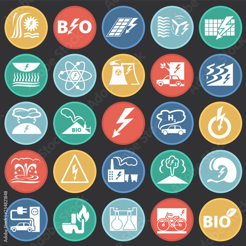 Alternative energy set on color circles black background icons