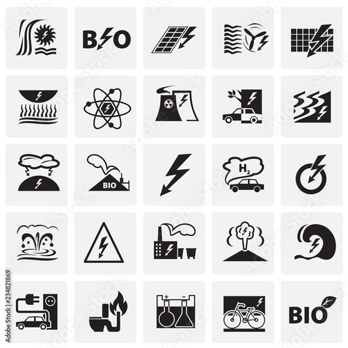 Alternative energy set on squares background icons