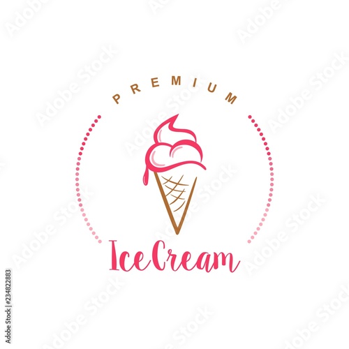 Simple Flat Design Ice Cream Logo, Sgn, Icon, Stamp Modern Vintage Vector Illustration