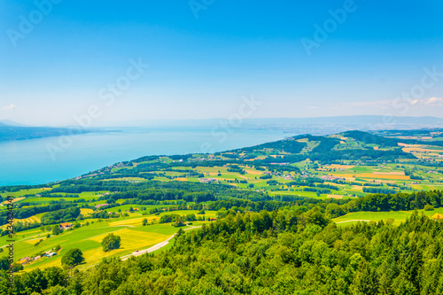 Aerial view of Geneva lake from Mont Pelerin, Switzerland photo