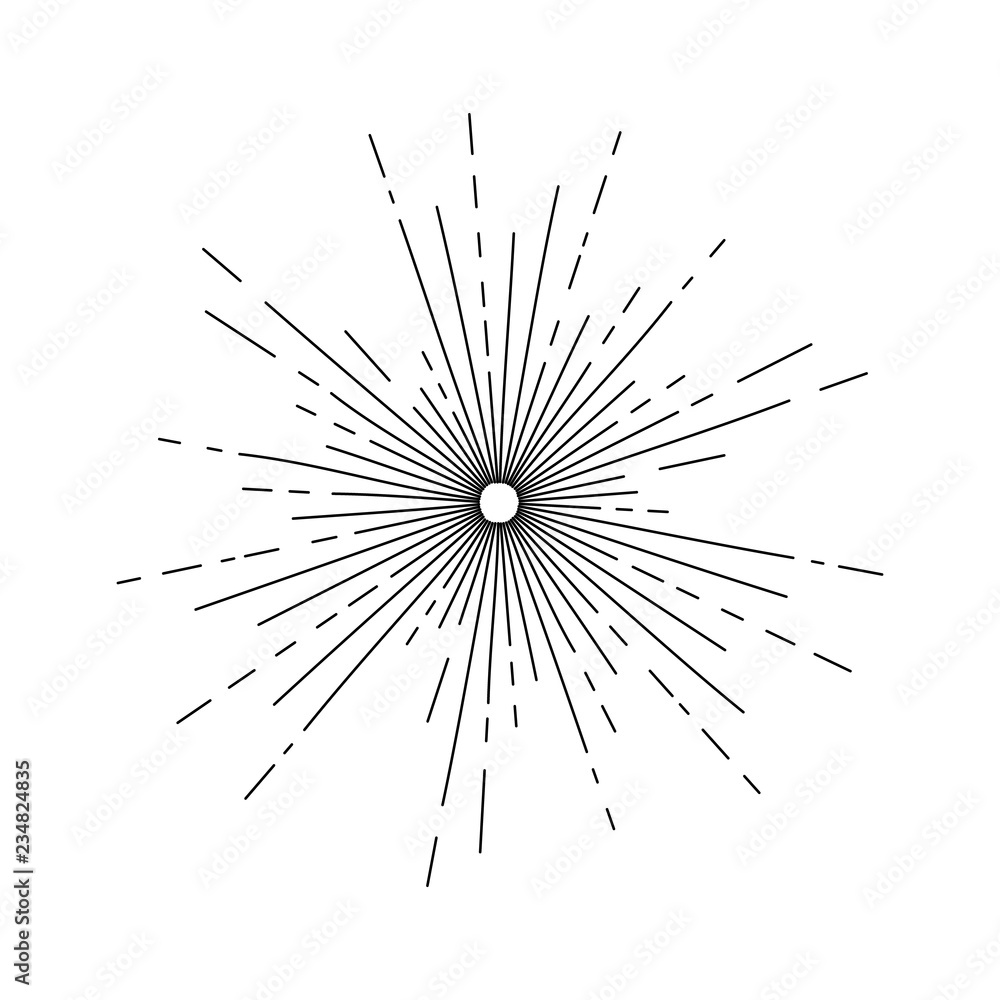Light rays, sunburst and rays of sun. Firework icon. Design elements