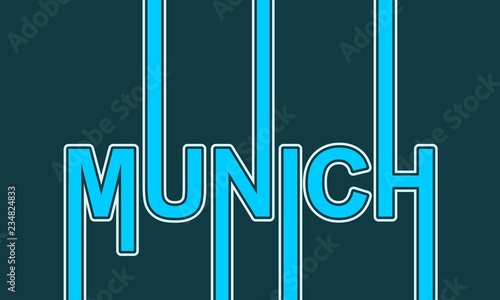 Image relative to Germany travel theme. Munich city name in geometry style design. Creative vintage typography poster concept. Neon bulbs letters