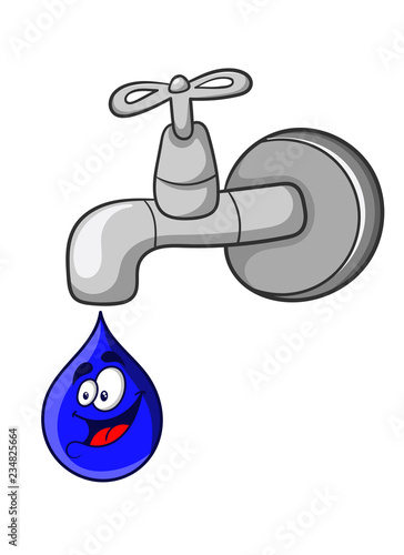 water tap and cheerful water drop, vector illustration