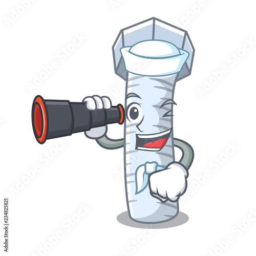 Sailor with binocular bolts cartoon on bike that isolated