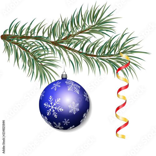 Spruce branch with a Christmas ball