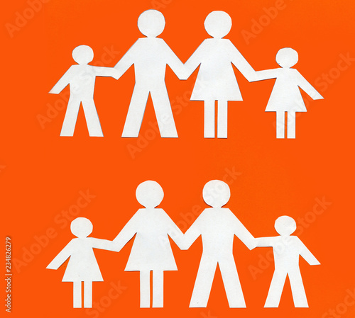 Obraz na płótnie happy paper family on a bright orange background. w salonie