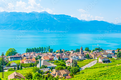 Aerial view of Bourg en Lavaux, Lutry and Geneva lake in Switzerland photo