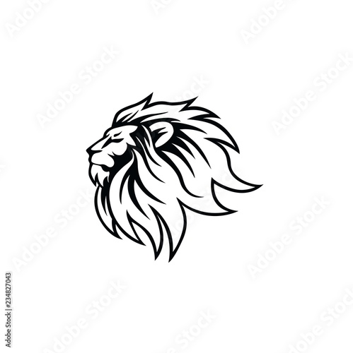 Angry Lion Head Black and White Logo, Sign, Vector Design