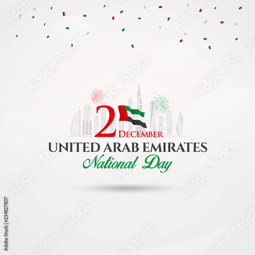 UAE National Day logotype with UAE national flag and confetti. vector illustration for UAE National Day greeting card, banner, flyer and poster