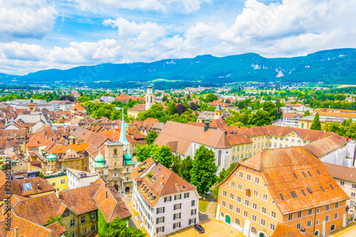 Aerial view of Solothurn with town hall in the center, Switzerland