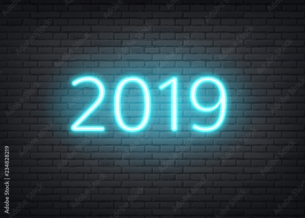Vector 2019 neon new year holiday glowing number Vector 2019 neon new year holiday glowing number