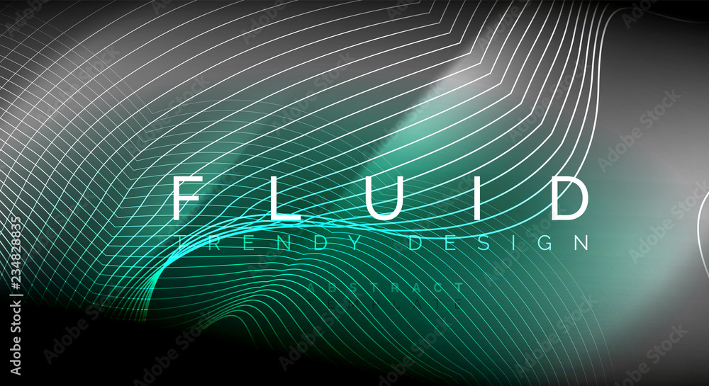Fototapeta premium Neon glowing fluid wave lines, magic energy space light concept, abstract background wallpaper design, ripple texture illustration