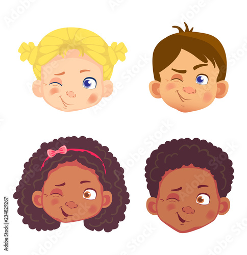 faces of girls and boys character set