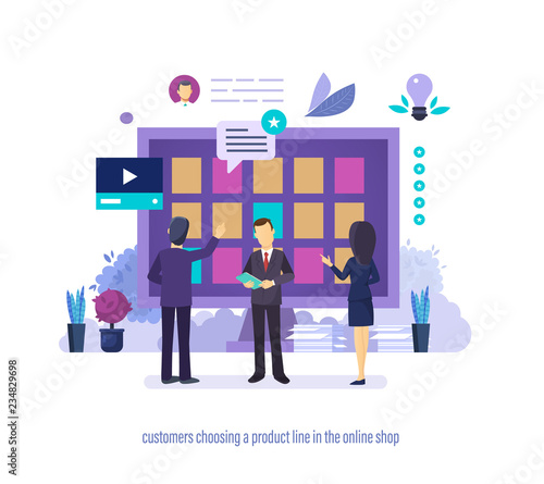 Customers choosing product line in online shop with different characteristics.