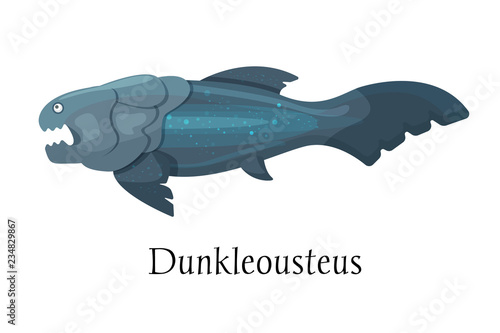 Ancient prehistoric animal dinosaur. Wild water predatory animal Dunkleosteus fish.