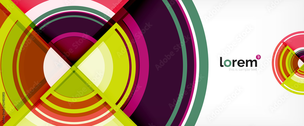 Fototapeta premium Modern geometric circles abstract background, colorful round shapes with shadow effects