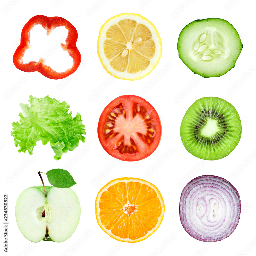 Collection of fruit and vegetable slices Collection of fruit and vegetable slices