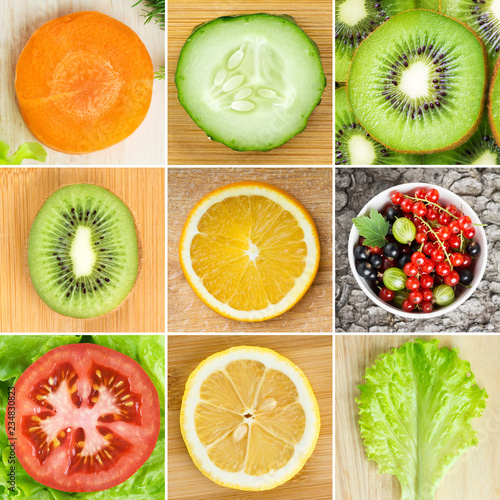 Background of fruits and vegetables. Top view