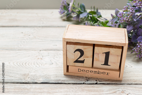 December 21. Day 21 of december month, calendar on white background. Winter time