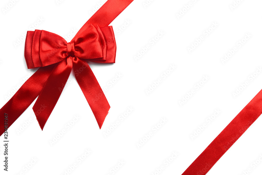 Shiny red satin ribbon on white background Shiny red satin ribbon on white background
